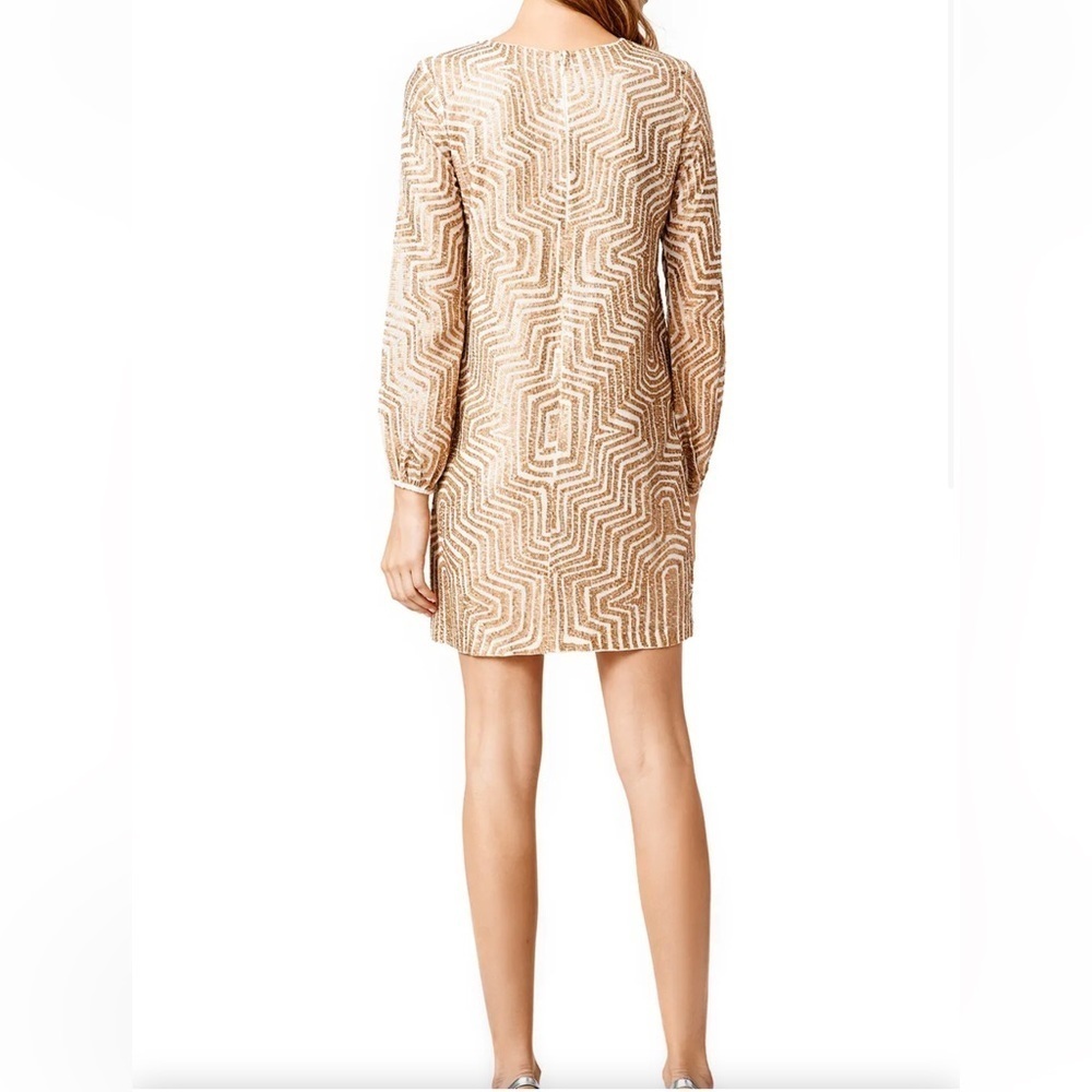 Badgley Mischka Gold Sequin Maze Shift Dress Cocktail Night Out Event Size XS - Picture 3 of 14